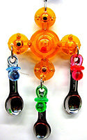 Durable noise making bird toy by Bonka Bird Toys featuring colorful bells and engaging shapes.