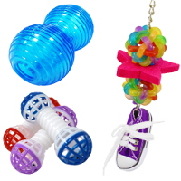 Colorful bird foot toys including various textures, best bird foot toys for entertaining pet birds.