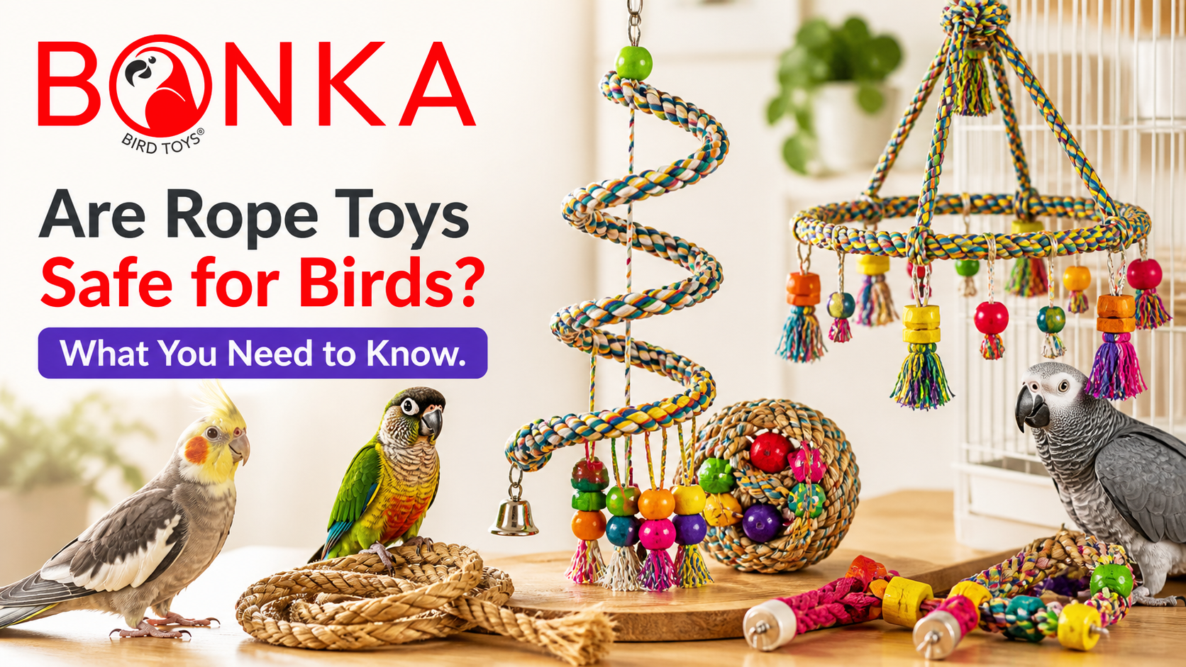 Are Rope Toys Safe for Birds? What You Need to Know with colorful toys and birds.