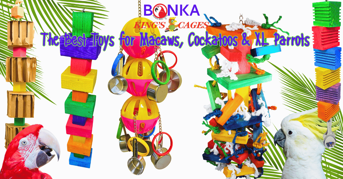 Huge bird toys for macaws cockatoos available in bright colors and various shapes for fun and engagement.