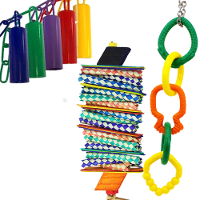 Colorful assortment of best bird toys for Amazon parrots, featuring varied shapes and materials for engaging play.