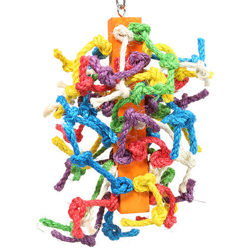 Colorful 3660 Sisalizer bird toy made of knots and ropes, perfect for engaging pet birds.