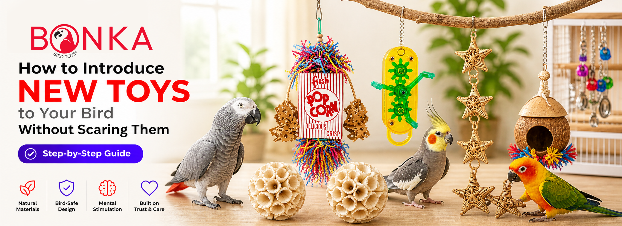 parrot playing with shredding toy