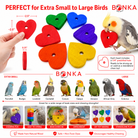Colorful wooden heart bird toys for parrots, made from natural wood, safe for chewing and beak exercise.