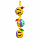 Colorful hanging bird toy with three plastic balls, beads, and bells for parrot enrichment