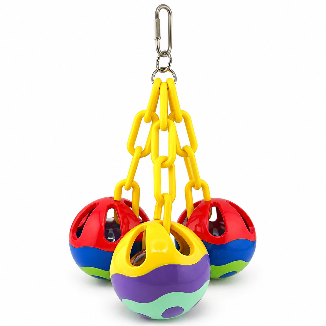 Brighten your bird’s day with the 1273 Tri-Chain Ball—a vibrant, interactive toy designed for medium-sized birds who love to play, forage, and explore.