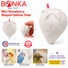 Mini strawberry-shaped calcium treat for small and medium birds, supports strong bones and satisfies chewing instincts
