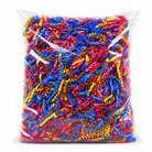 Colorful crinkle paper shreds for bird foraging enrichment in a clear bag