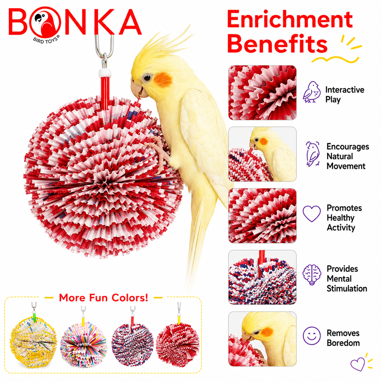 Red Paper Puff Bird Toy features and size guide