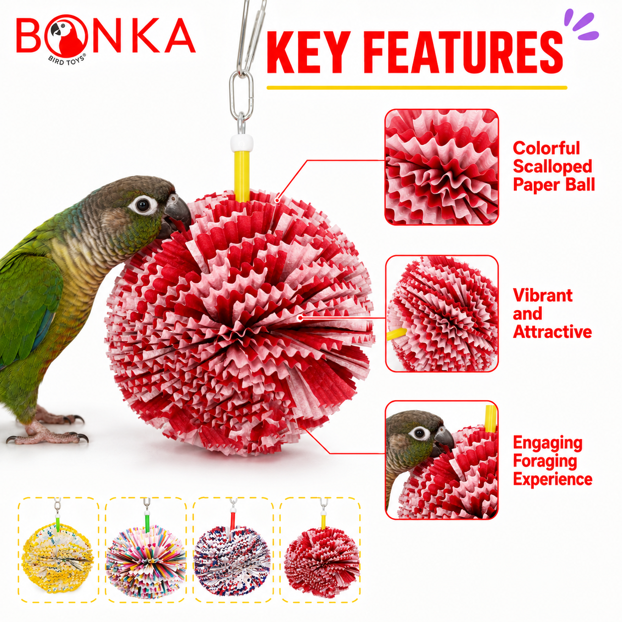Paper Puff Bird Toy color assortment for parrots