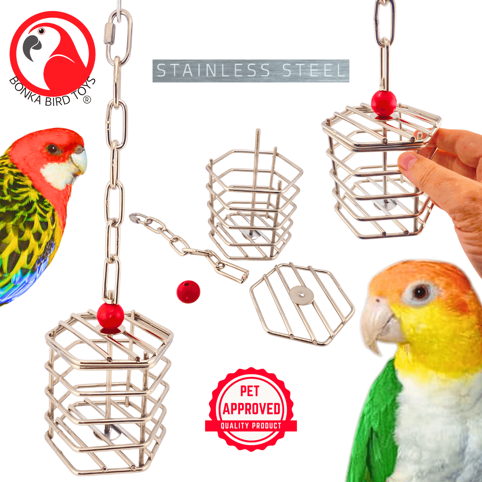 ボール bird Jr 00196 Small - Medium Stainless Steel Baffle Cage – Bonka Bird Toys