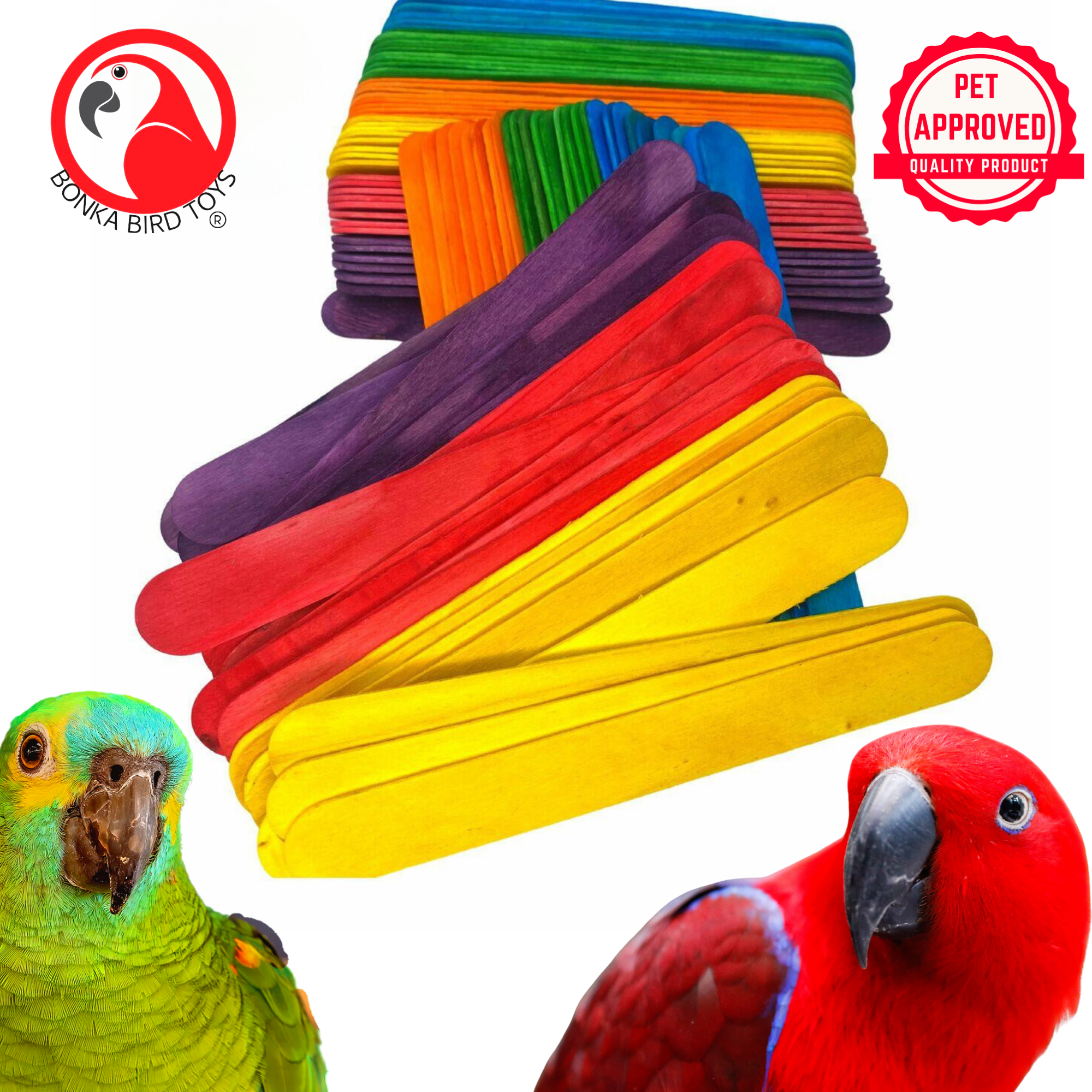 Pk100 Big Colored Wooden Chewy Sticks - Bonka Bird Toys