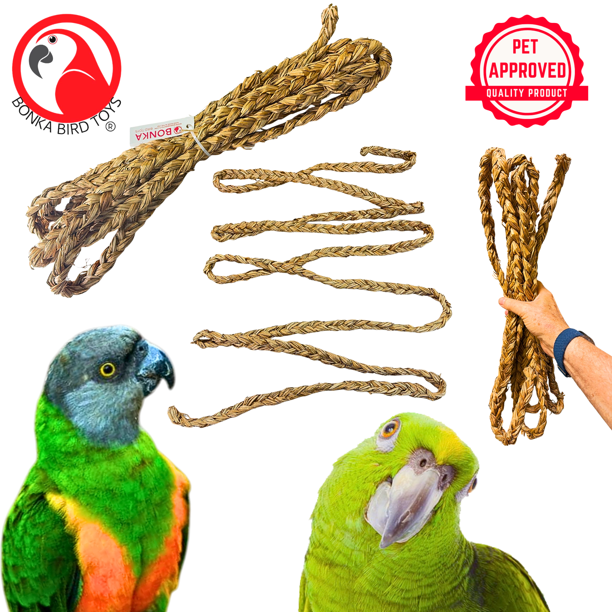 1459 Big Braided Seagrass Rope 15ft - Bonka Bird Toys