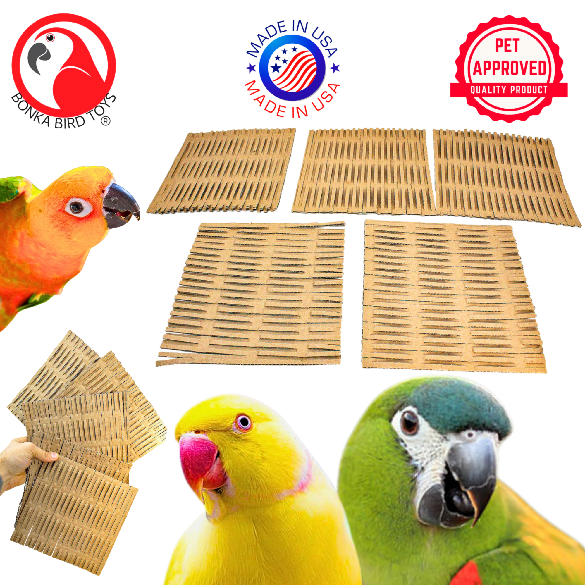 3455 Pk5 8X8 Inch Cardboard Shred Mat - Bonka Bird Toys