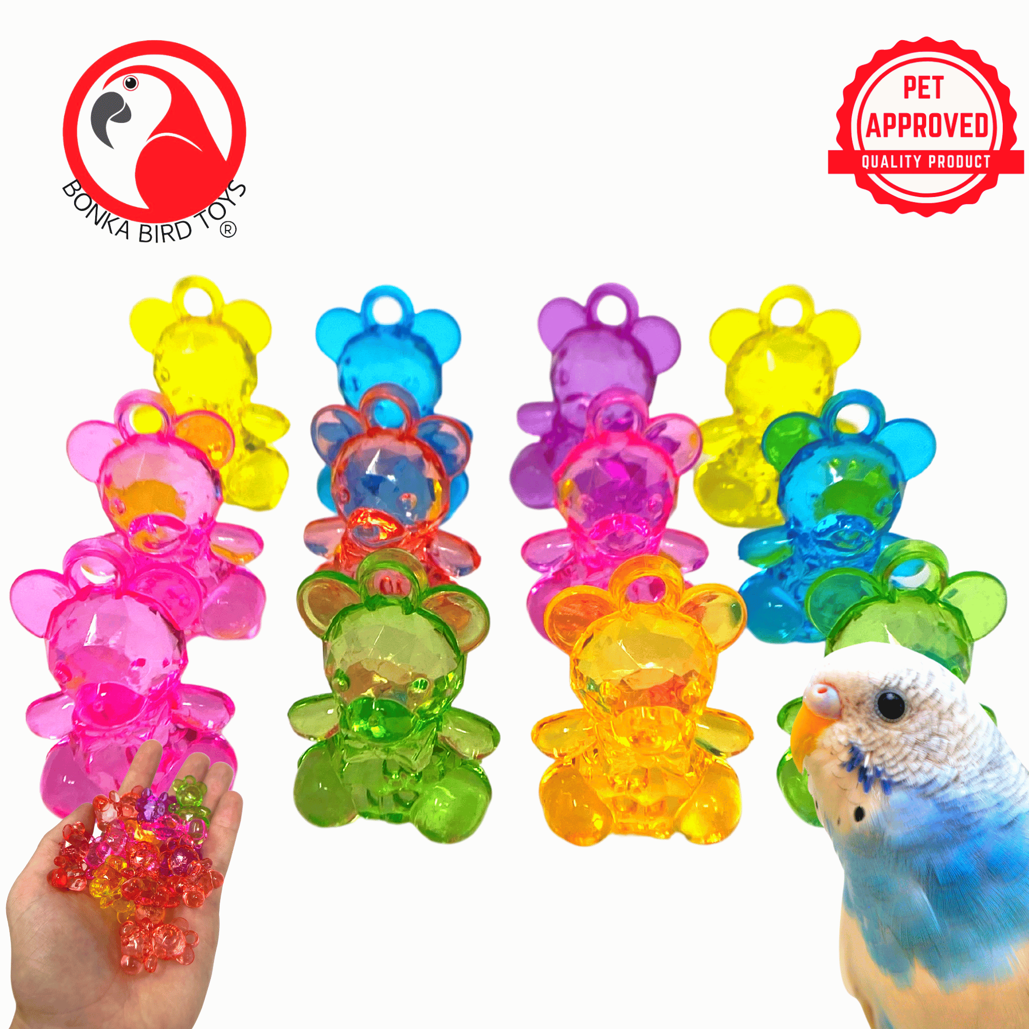 2523 Pk12 Semi-Transparent Colored Acrylic Teddy Bears - Bonka Bird Toys