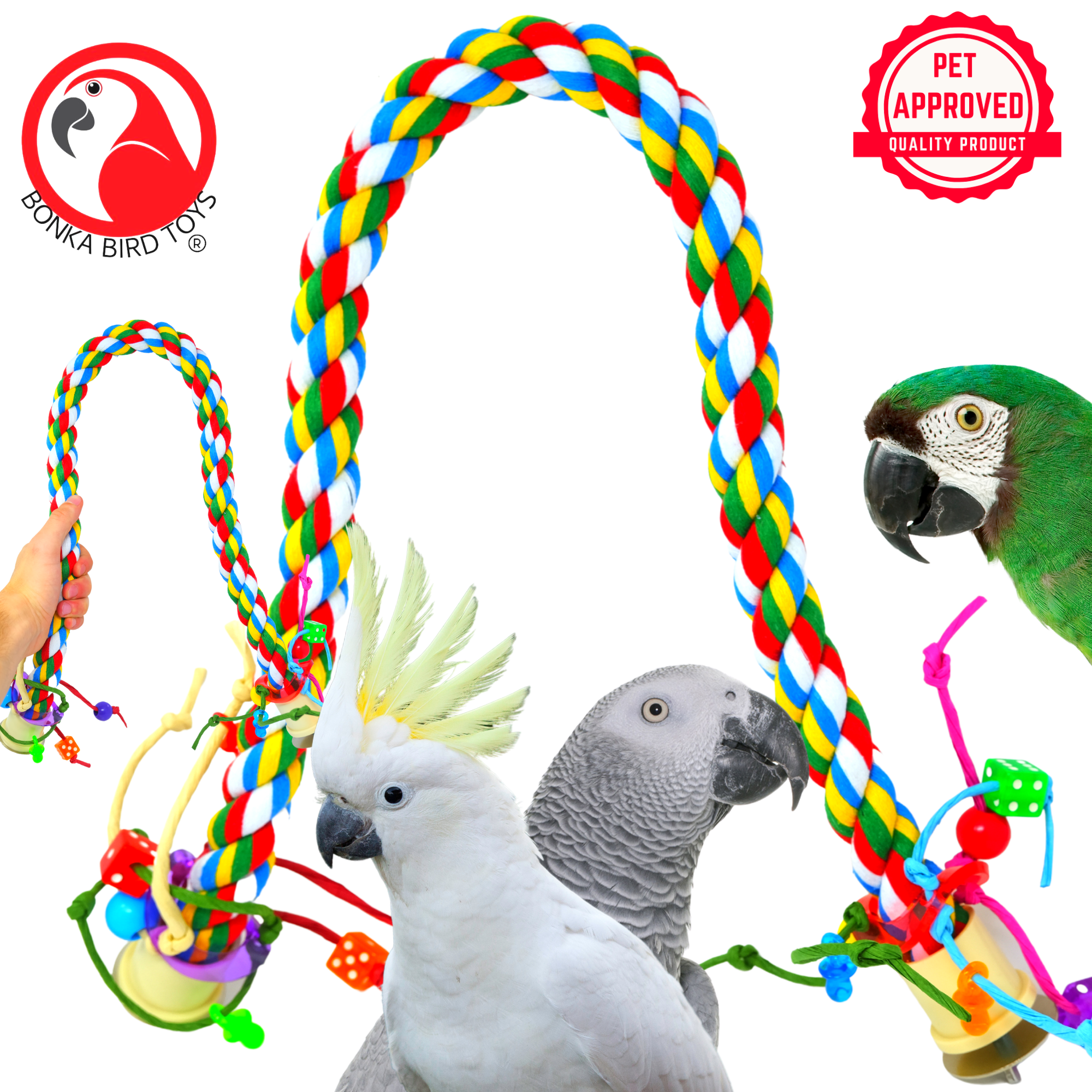 1115 Large Rope Charm Perch:(36" x 1")Flexible Cotton Perch for Medium to Large Parrots by Bonka Bird Toys - Bonka Bird Toys