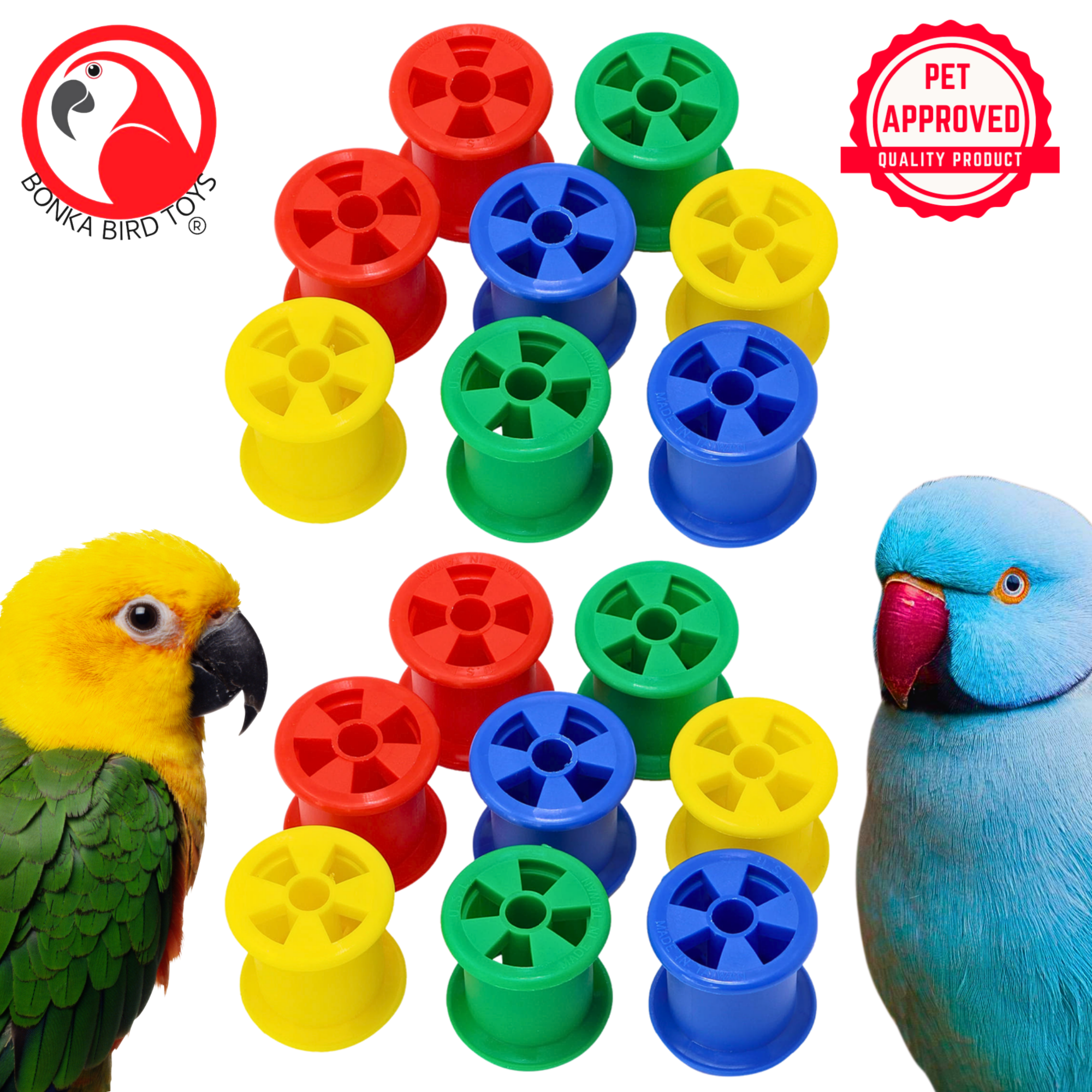 1490 Colored Plastic Bobbin Spools - Bonka Bird Toys