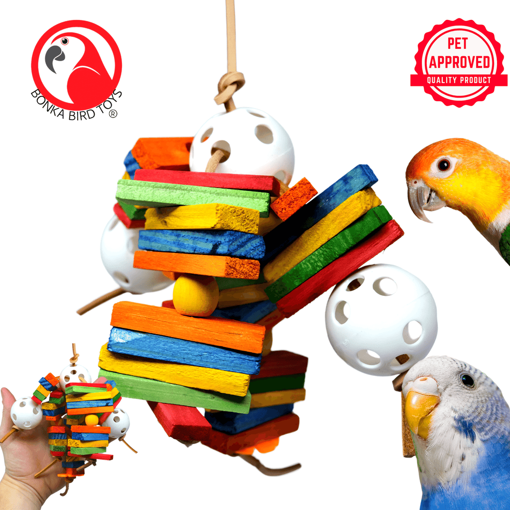 Bonka Bird Toys 1695 Pack of 400 Foam Craft Stringing Lacing Beads with Holes Assorted Bright Colors Multiple Sizes and Shapes
