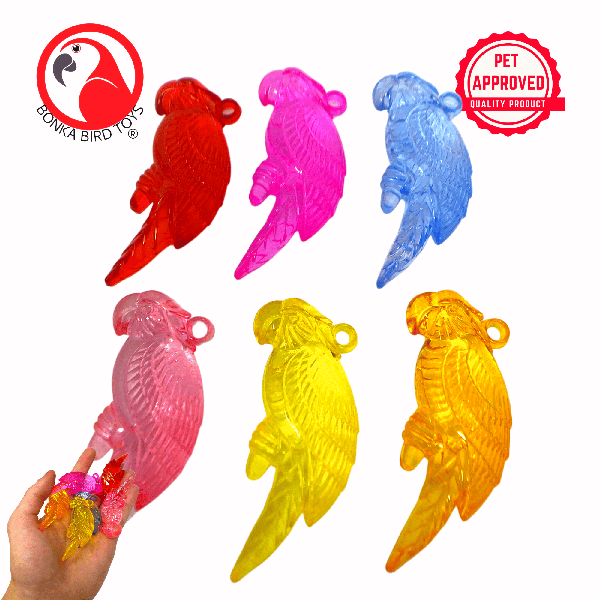 2526 Pk6 Semi-Transparent Colorful Acrylic Parrots - Bonka Bird Toys