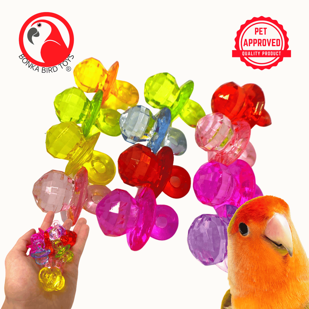 2524 Pk12 Semi-Transparent Colored Crystal Cut Acrylic Pacifiers - Bonka Bird Toys