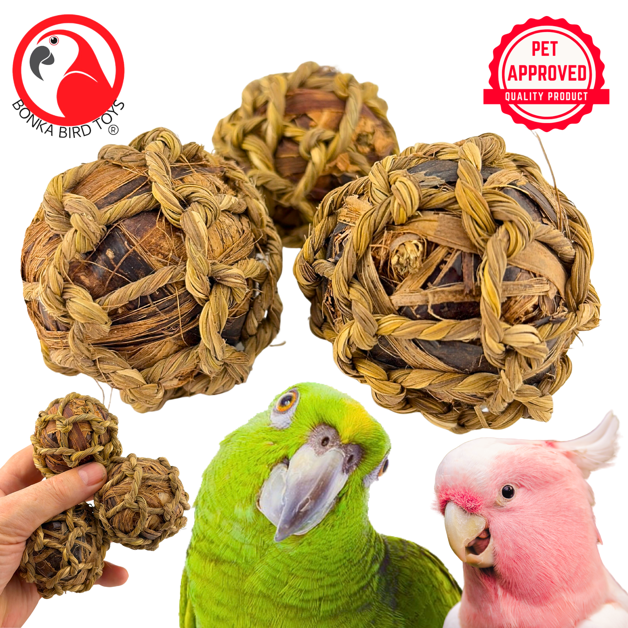1277 PK3 Natural Banana Leaf Balls: Perfect for Birds and Rabbits - Bonka Bird Toys