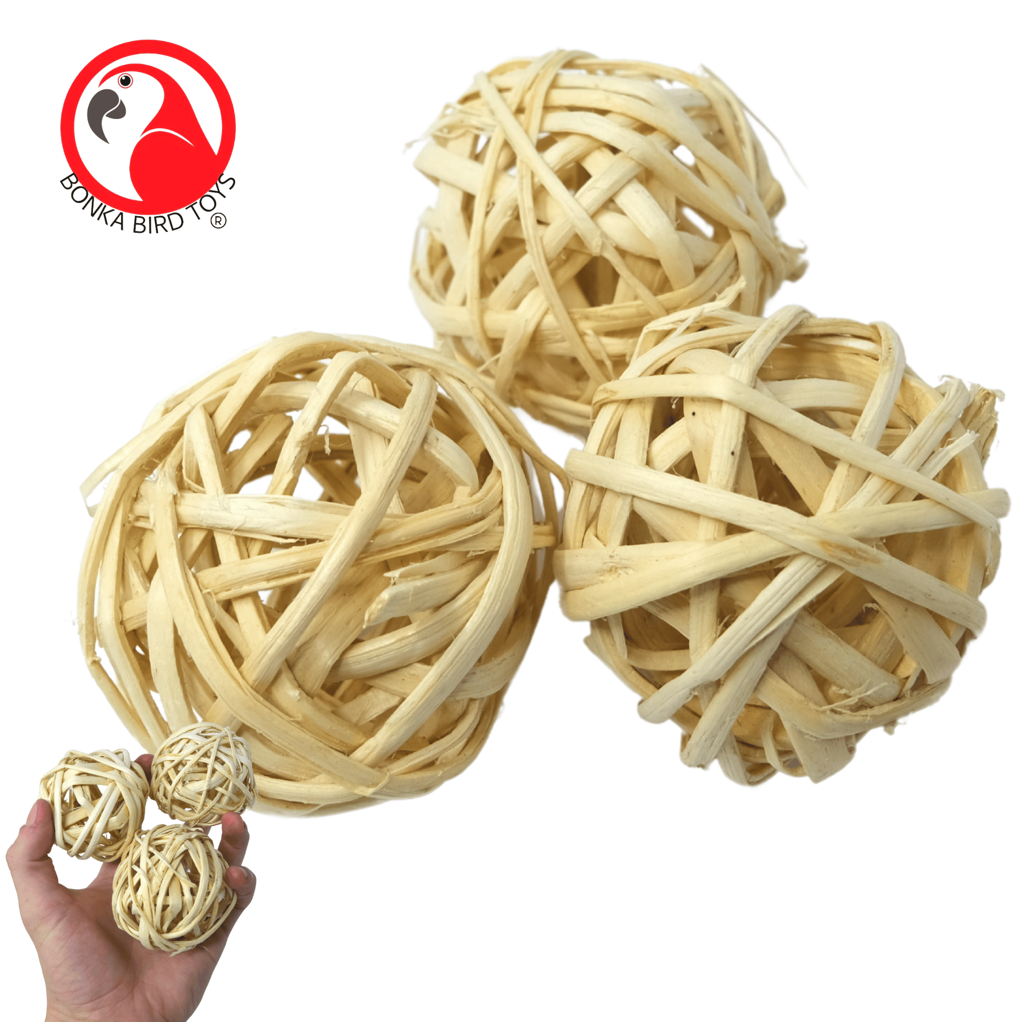 Pack Three Natural Woven Bamboo Balls - Bonka Bird Toys