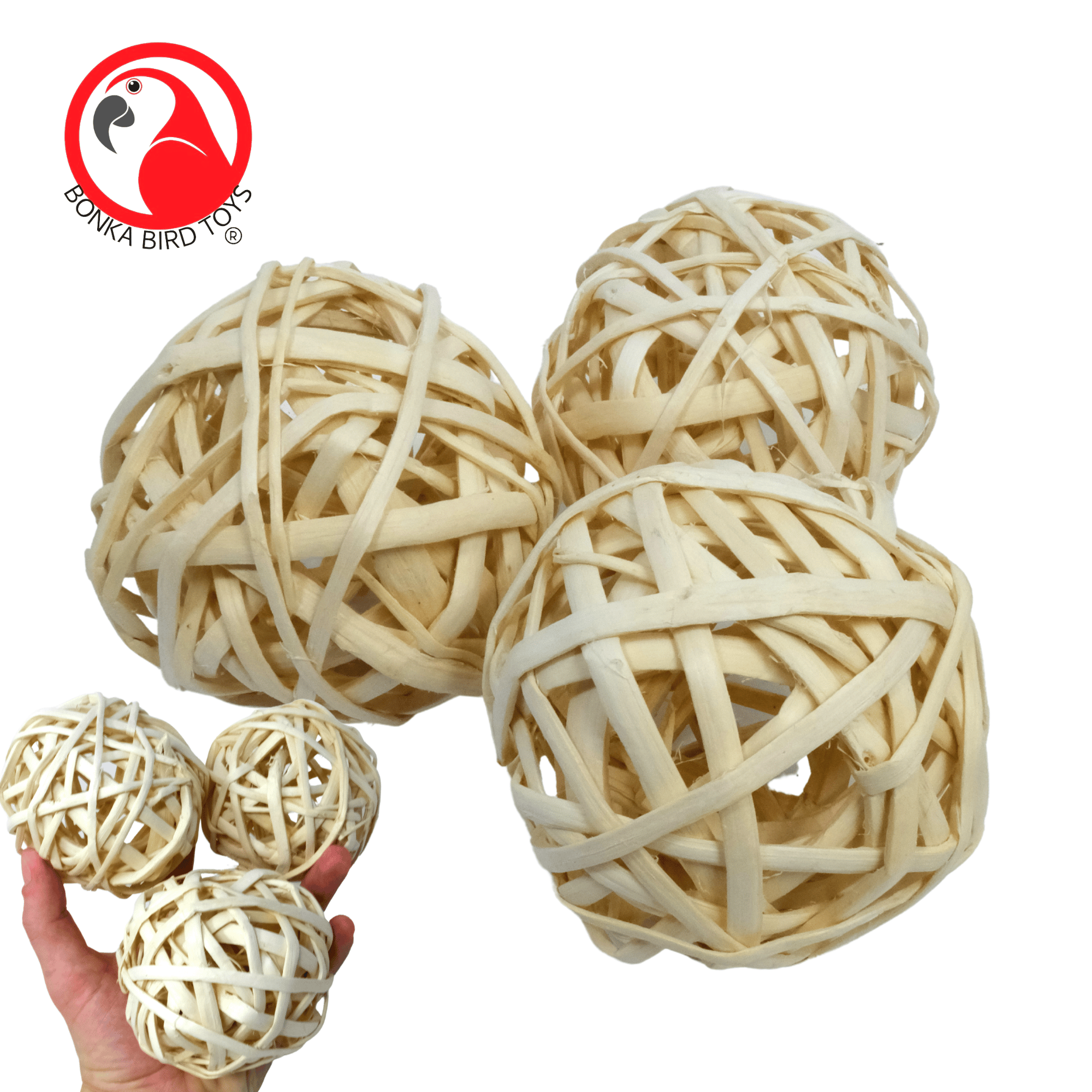 Pack Three Natural Woven Bamboo Balls - Bonka Bird Toys