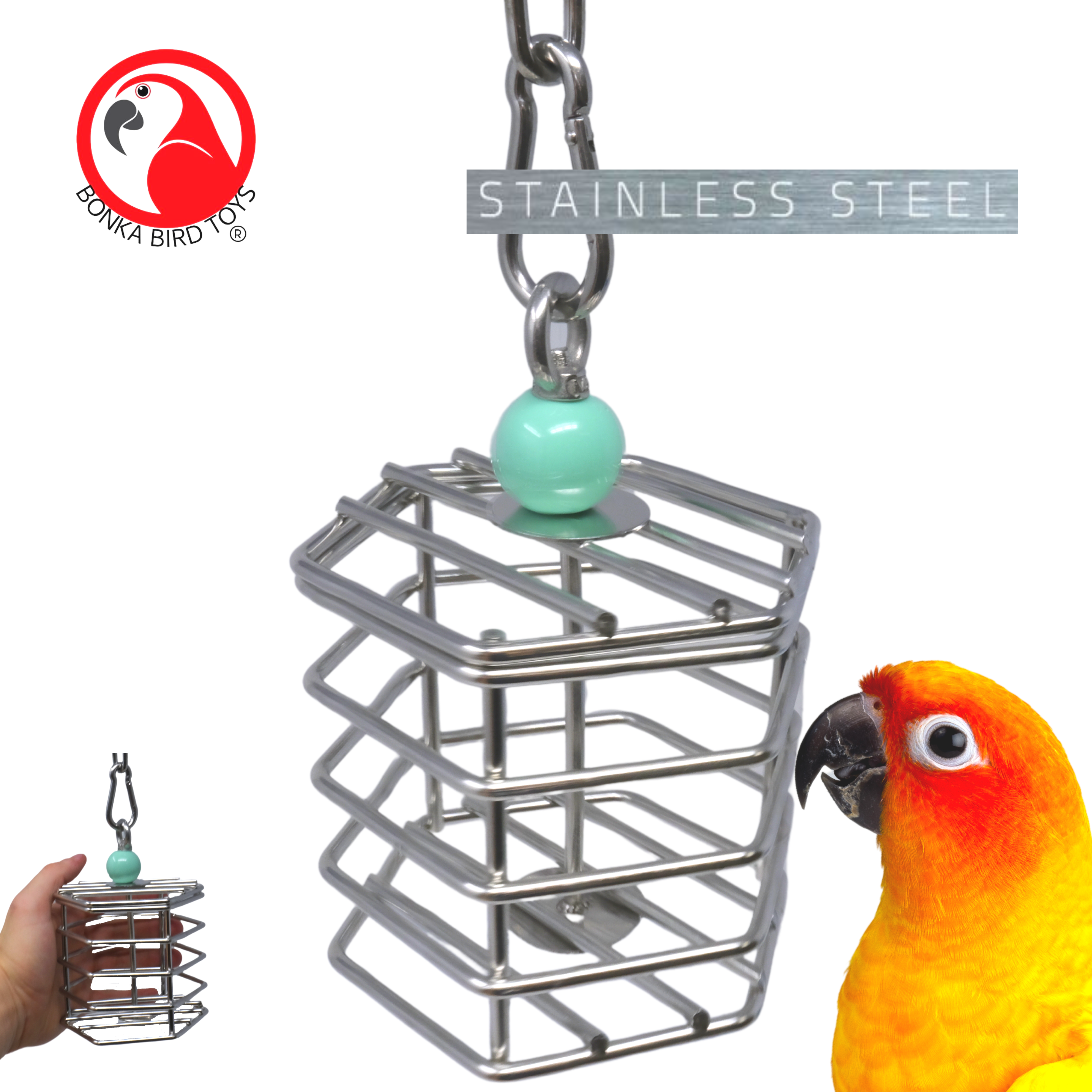 Bonka Bird Toys 2885 Small Stainless Steel Baffle Cage 4x4