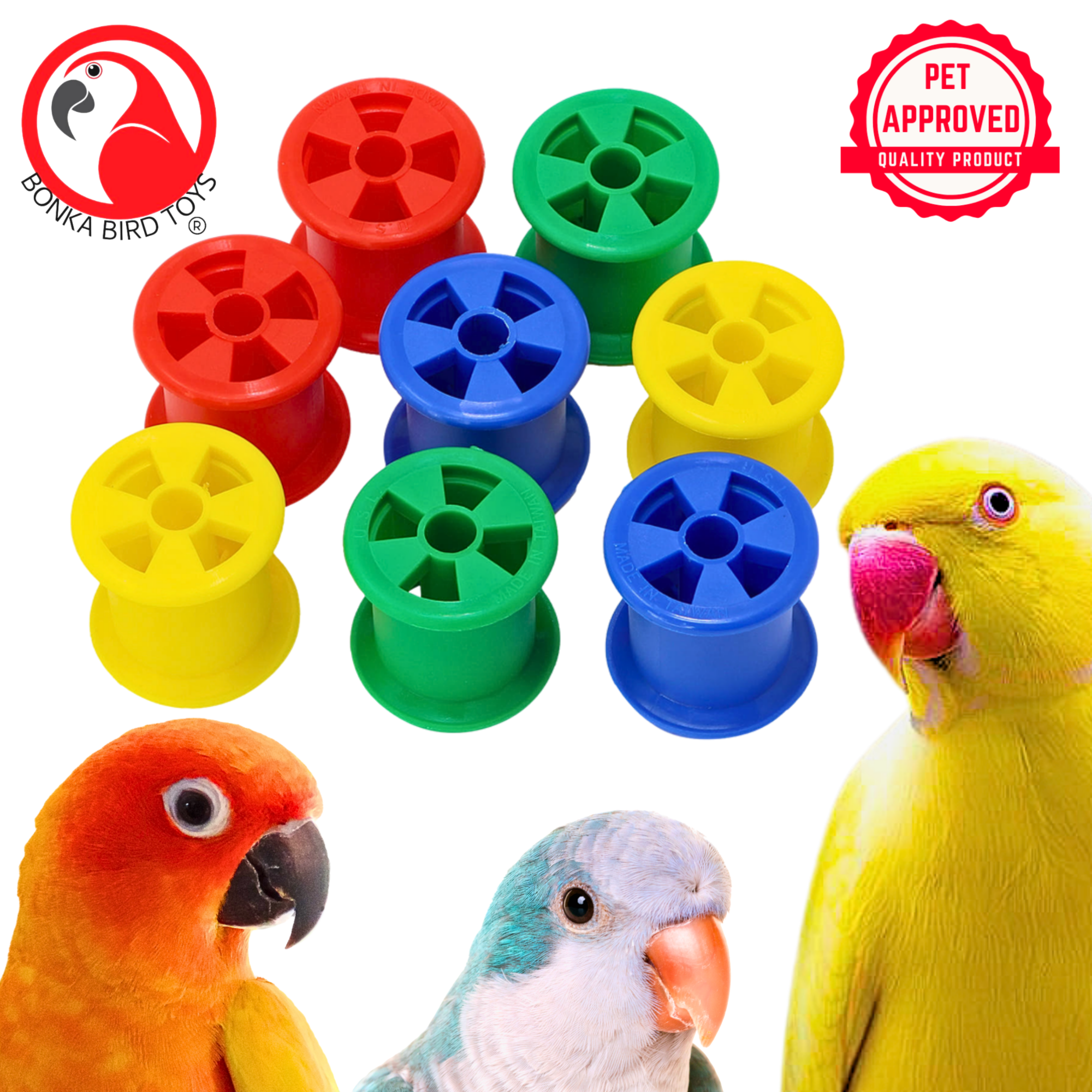1490 Colored Plastic Bobbin Spools - Bonka Bird Toys