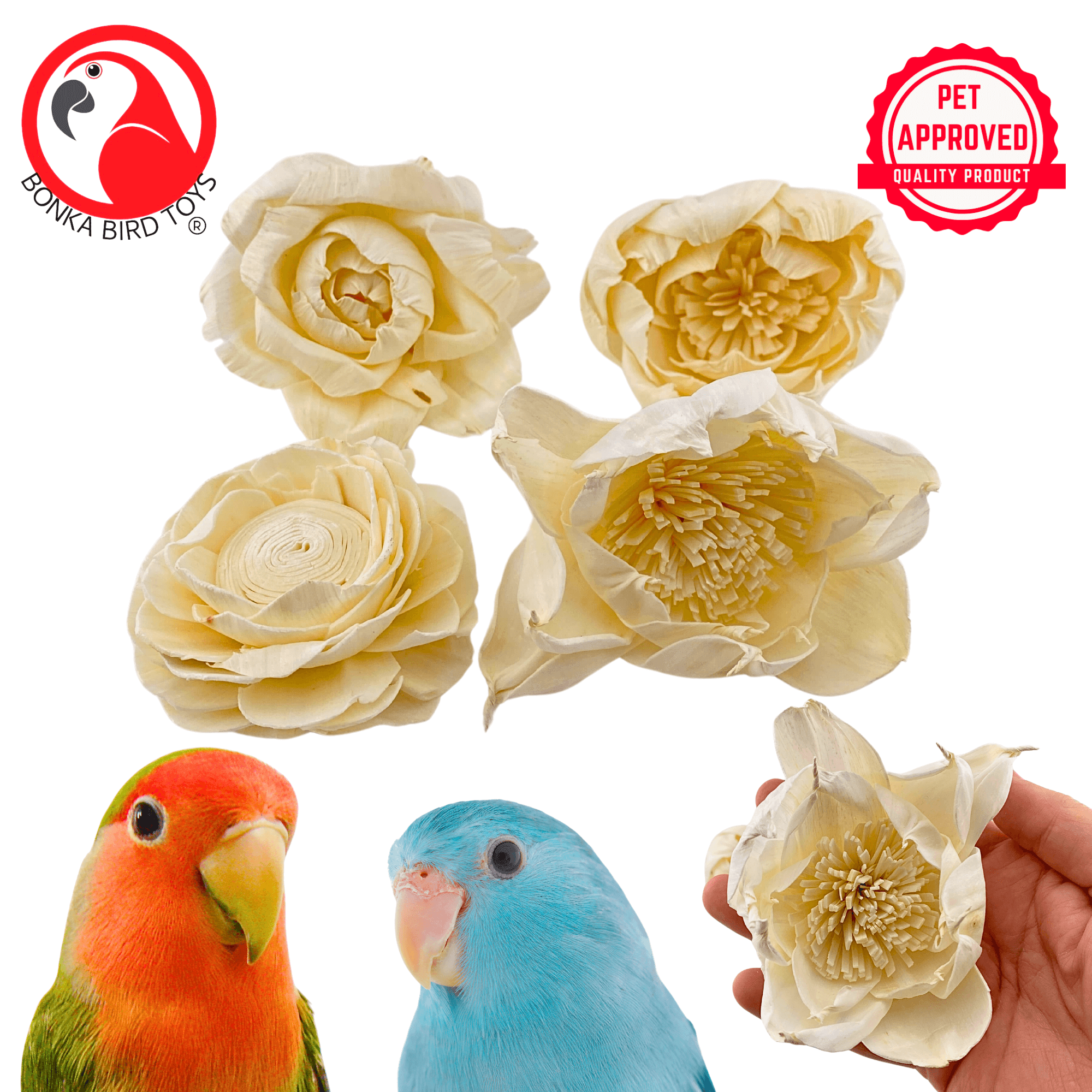 1169 Pk4 Large Sola Atta 3-4" Flowers - Bonka Bird Toys