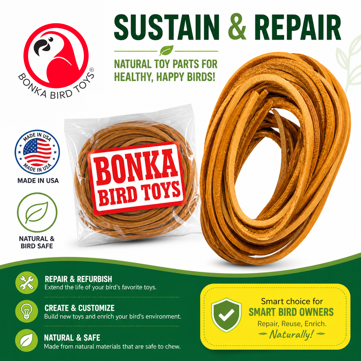 WEEKEND BONUS SALE! 2002 Pk6 Thick Leather 48" x 1/4" - Bonka Bird Toys