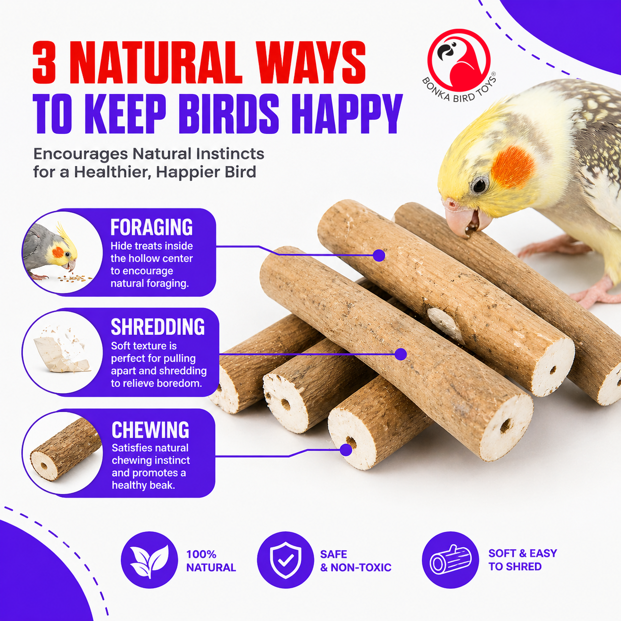 1211 Pk6 Natural Bark Sola Sticks - Bonka Bird Toys