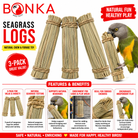Bonka Seagrass Logs bird toy, natural chew & forage enrichment for parrots, made of seagrass with rope bindings