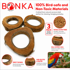 Natural coconut shell rings for parrot toys, chewable and foraging enrichment, made from 100% bird-safe materials