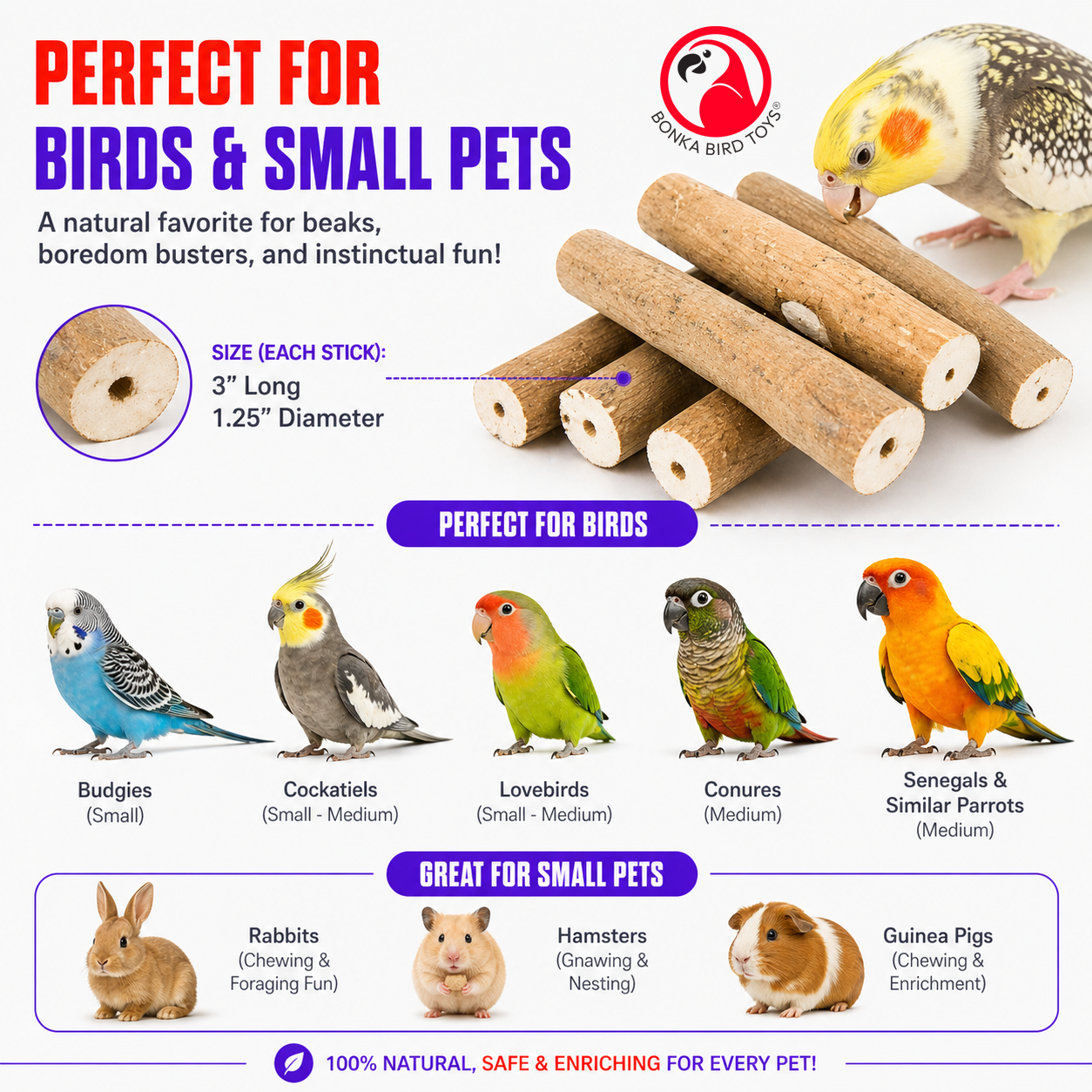 1211 Pk6 Natural Bark Sola Sticks - Bonka Bird Toys