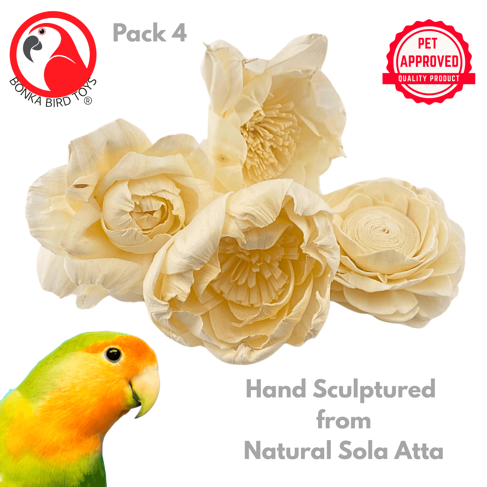 1169 Pk4 Large Sola Atta 3-4" Flowers - Bonka Bird Toys