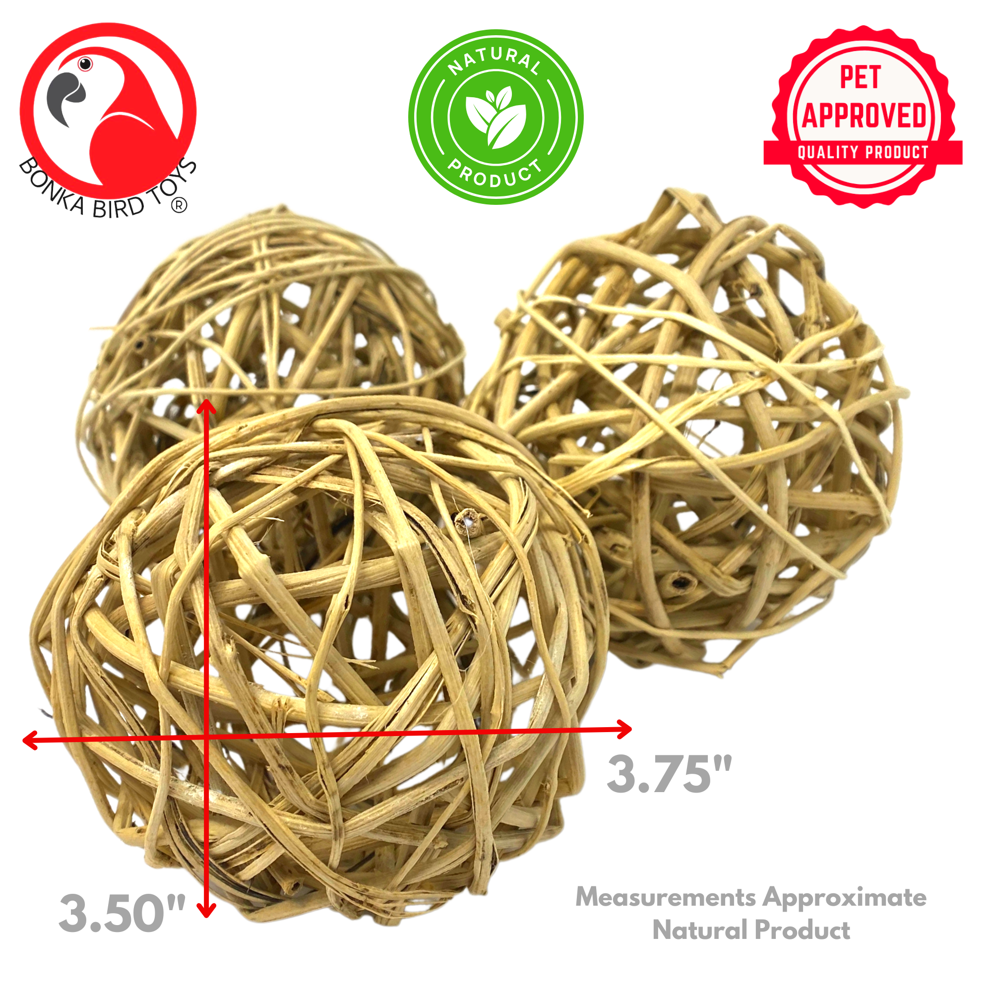 3353 Pk3 Huge Natural Vine Balls - Bonka Bird Toys