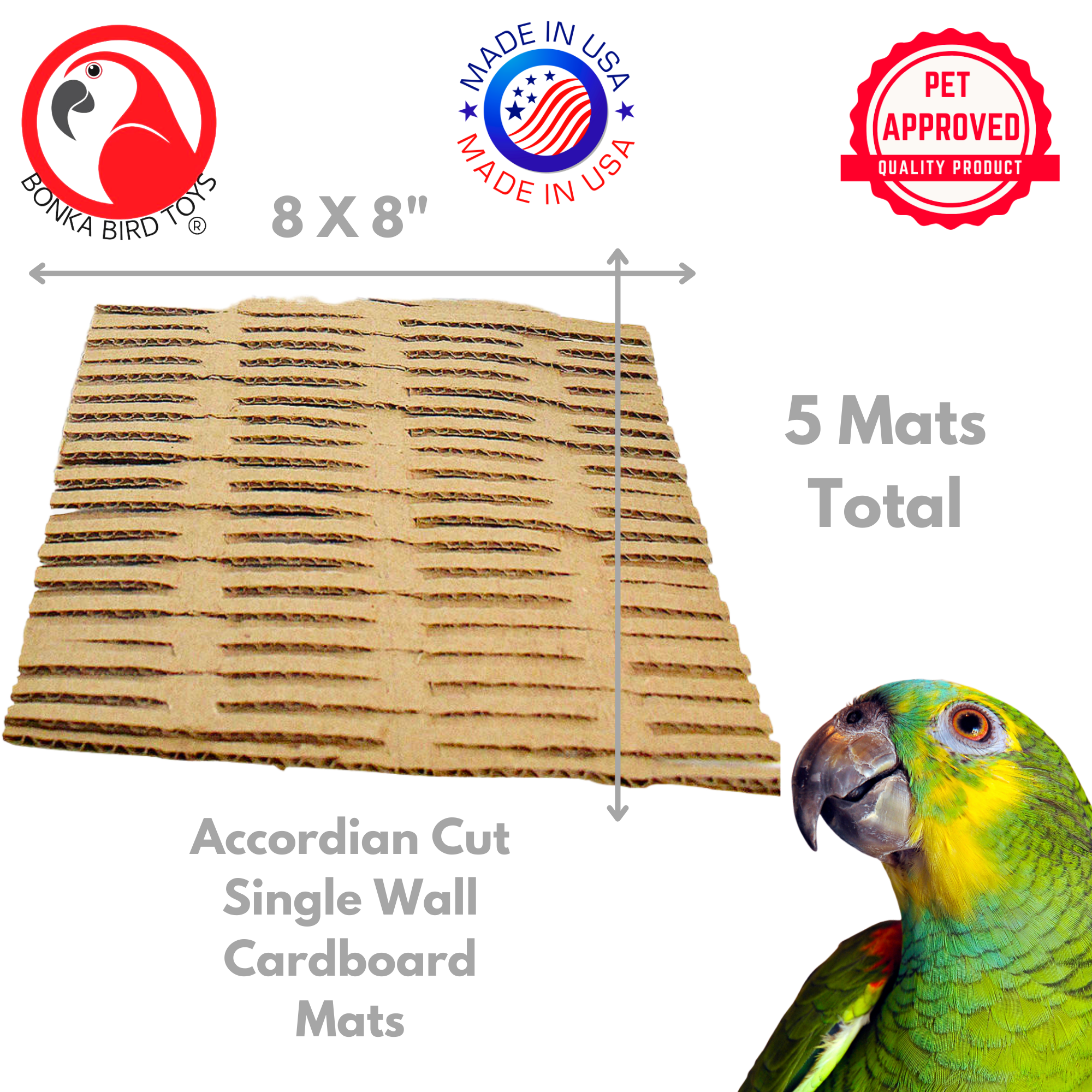 3455 Pk5 8X8 Inch Cardboard Shred Mat - Bonka Bird Toys