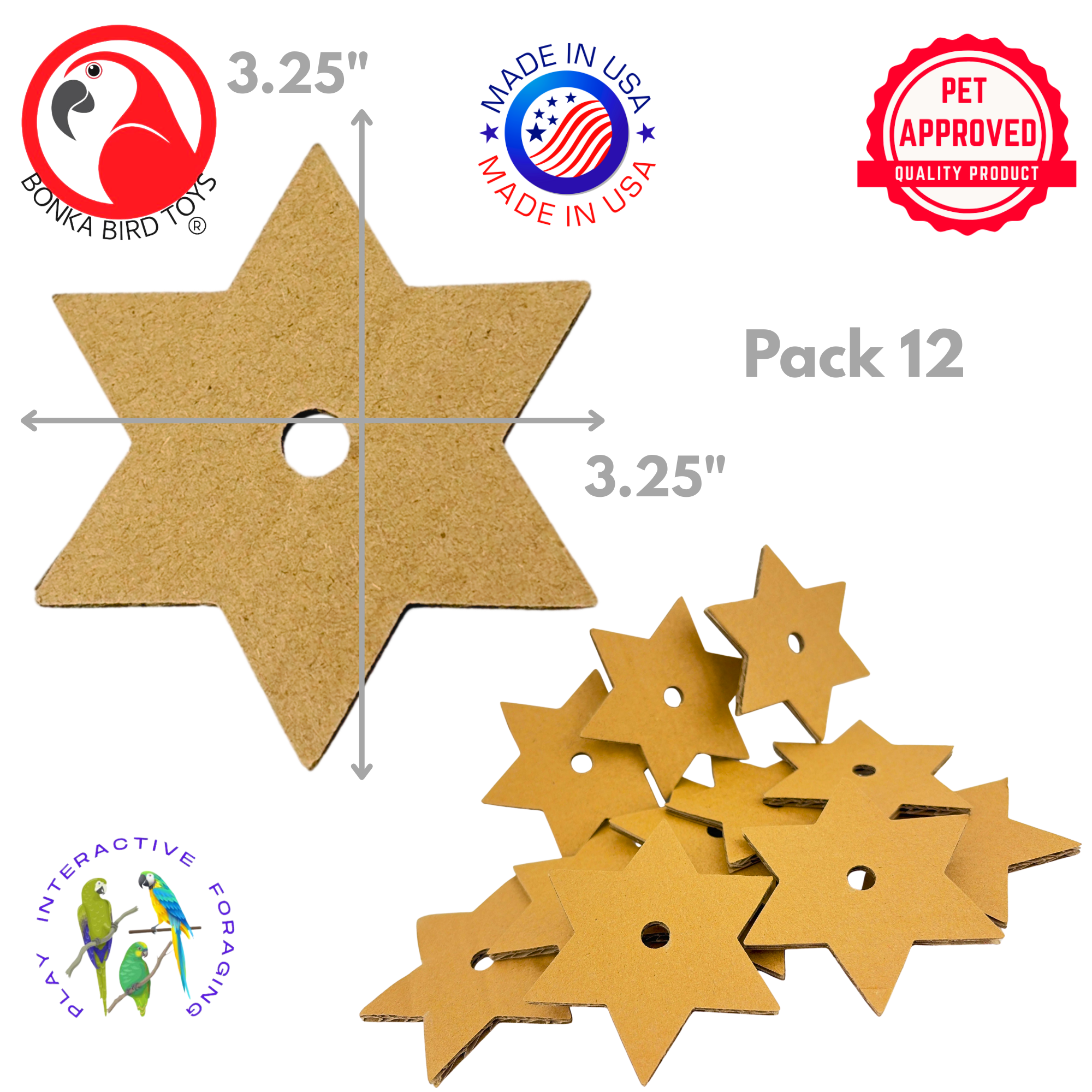 2776 Pk12 Large Cardboard Stars - Bonka Bird Toys