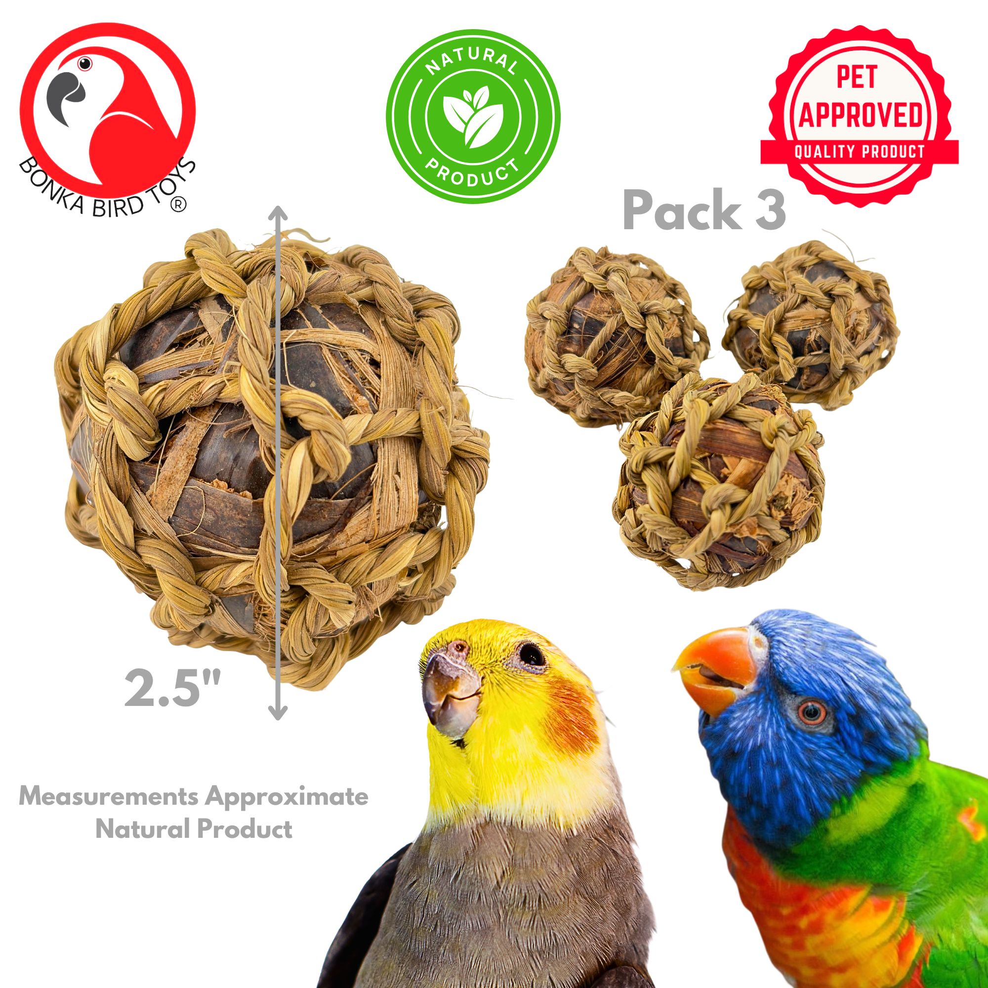 1277 PK3 Natural Banana Leaf Balls: Perfect for Birds and Rabbits - Bonka Bird Toys