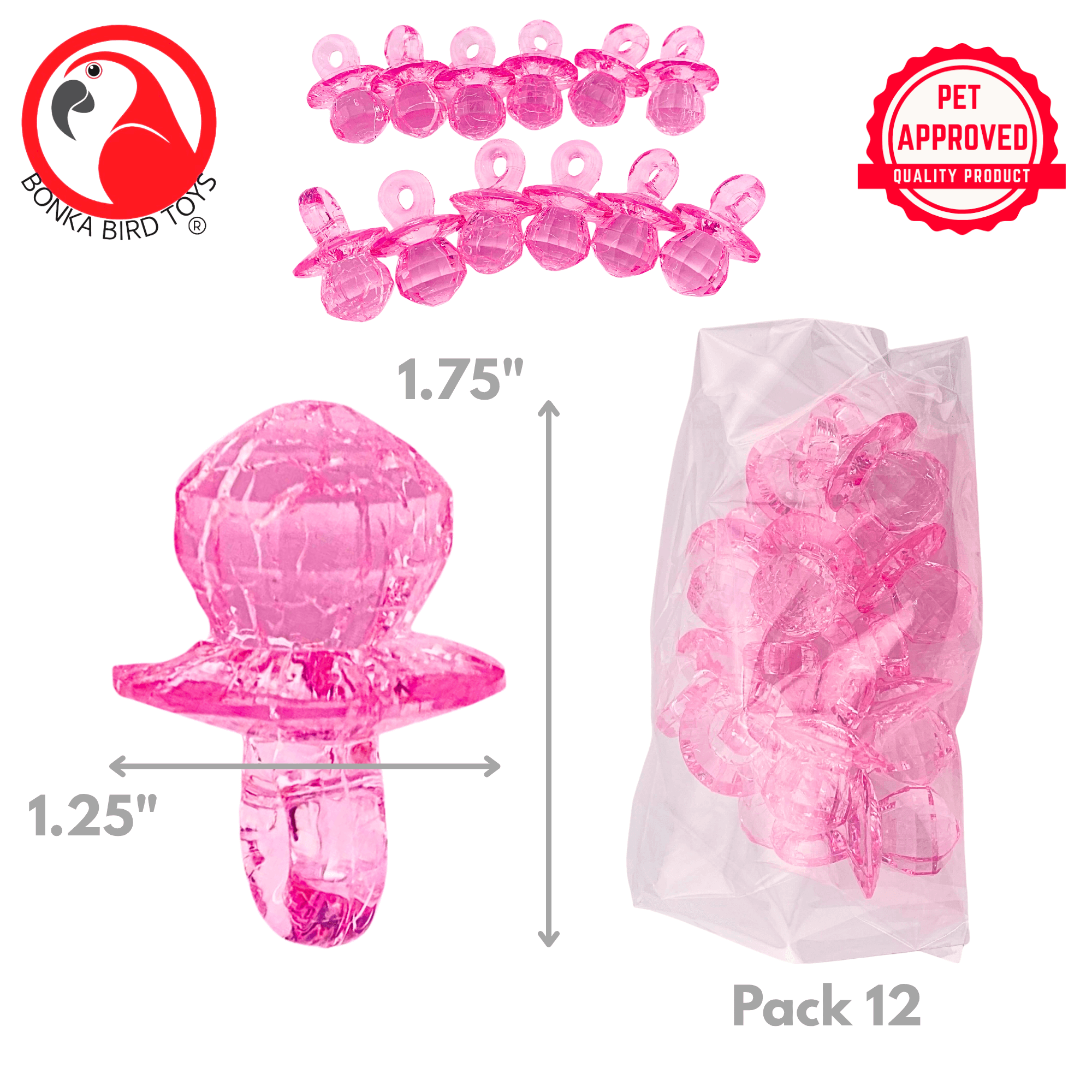 Crystal Cut Pk12 Pacifiers - Bonka Bird Toys