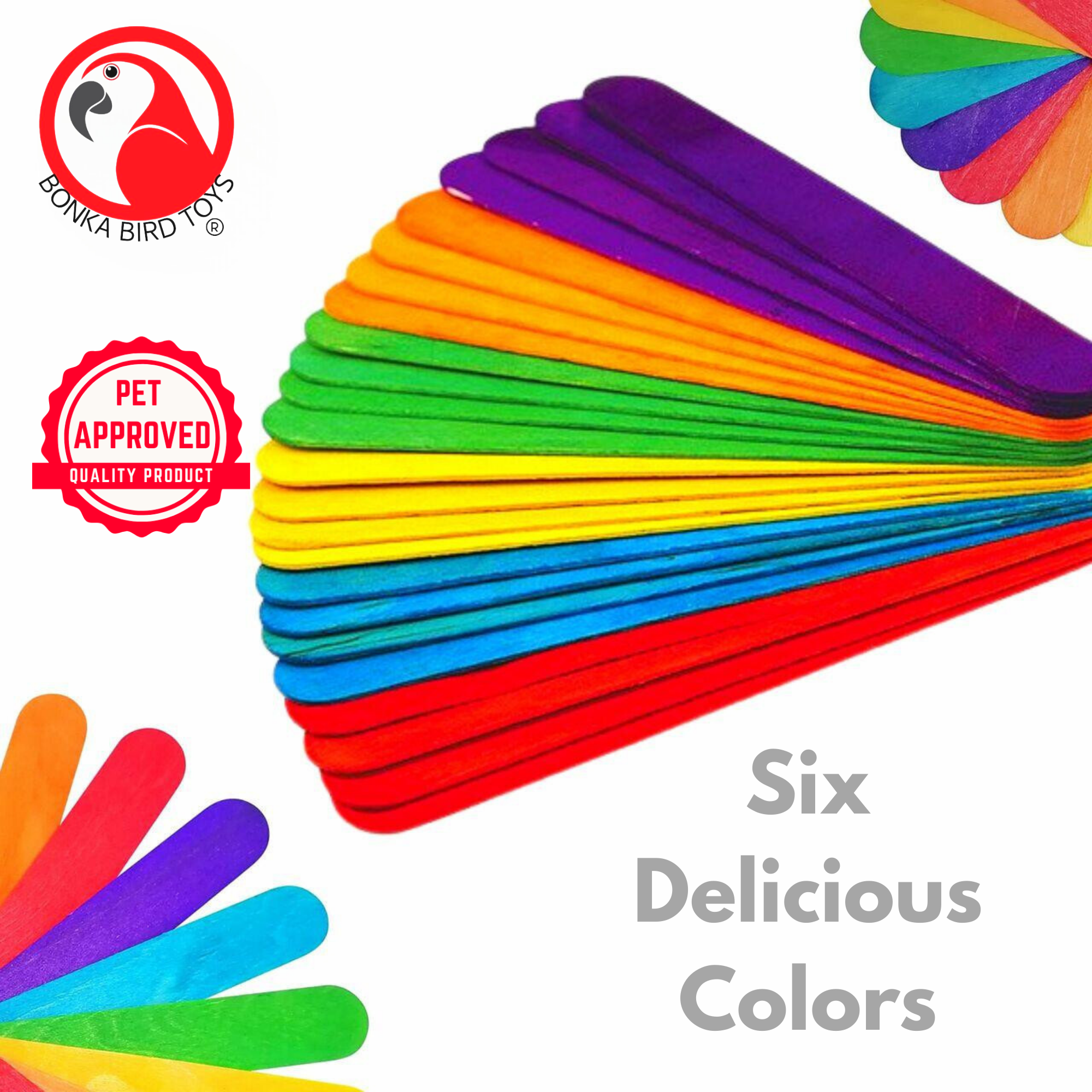 Pk100 Big Colored Wooden Chewy Sticks - Bonka Bird Toys