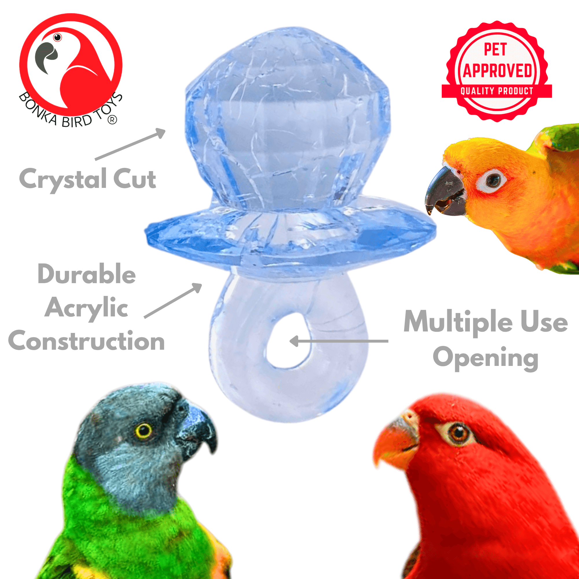 Crystal Cut Pk12 Pacifiers - Bonka Bird Toys