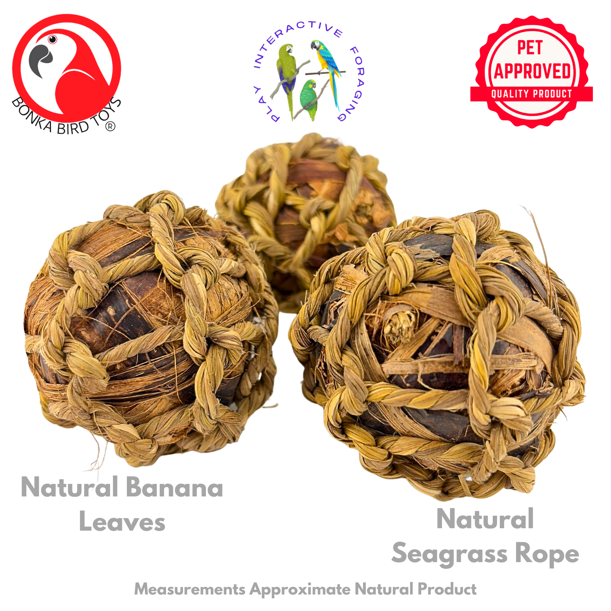 1277 PK3 Natural Banana Leaf Balls: Perfect for Birds and Rabbits - Bonka Bird Toys