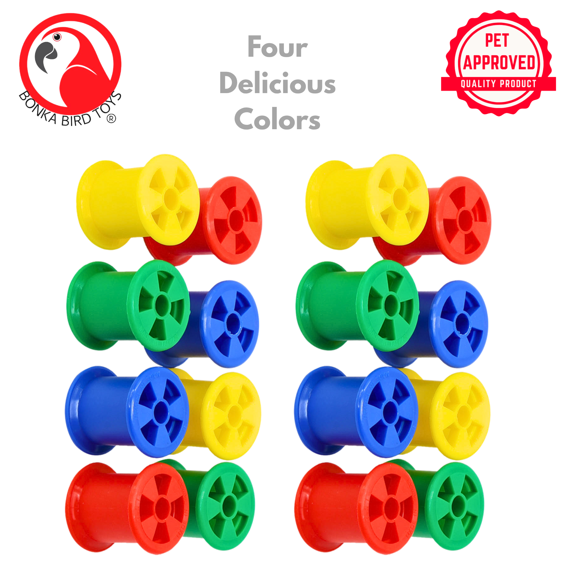 1490 Colored Plastic Bobbin Spools - Bonka Bird Toys
