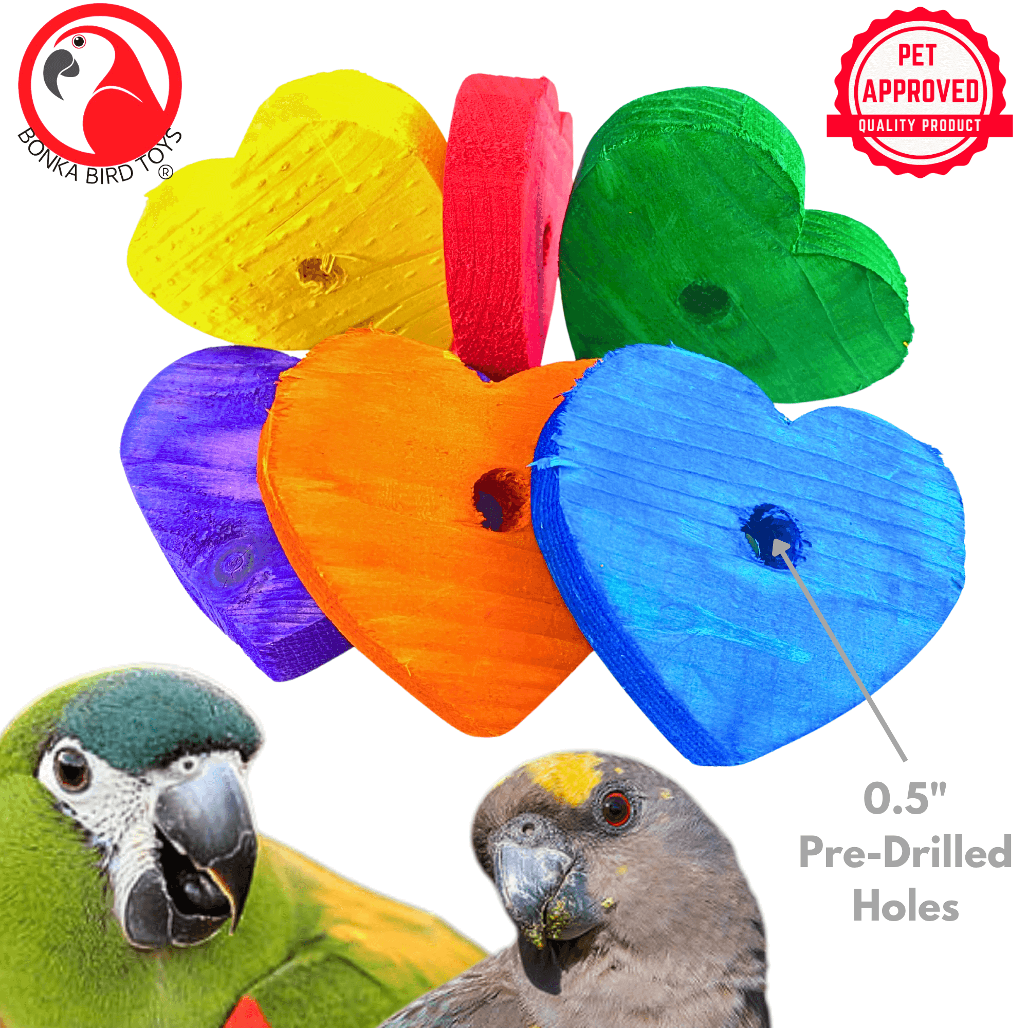 980 Pk6 Colored Huge Wood Hearts - Bonka Bird Toys