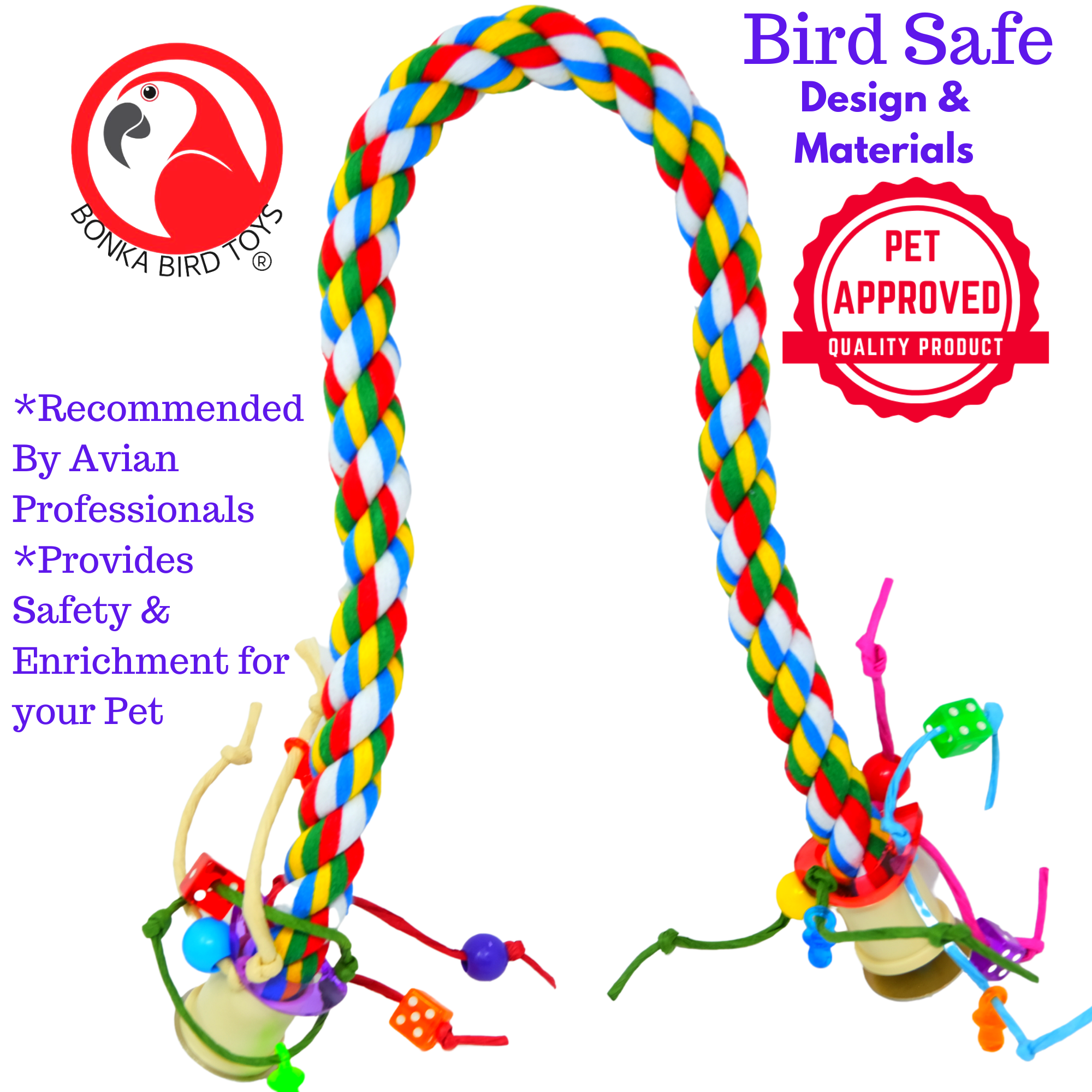 1115 Large Rope Charm Perch:(36" x 1")Flexible Cotton Perch for Medium to Large Parrots by Bonka Bird Toys - Bonka Bird Toys