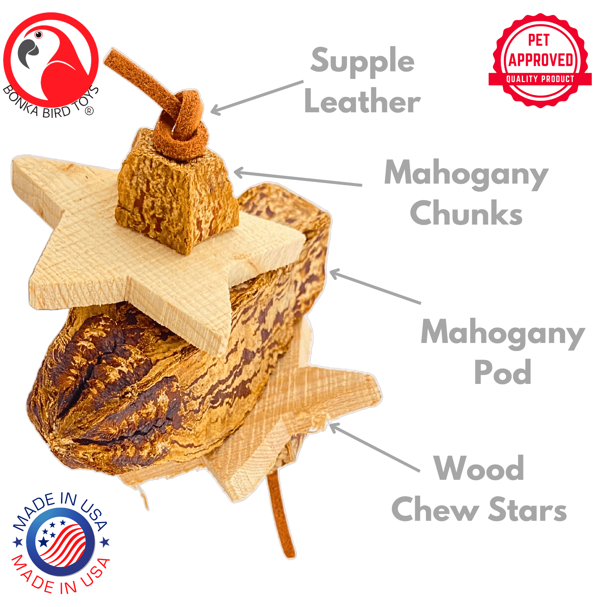 1126 Pk2 Mahogany Chew Stars - Bonka Bird Toys