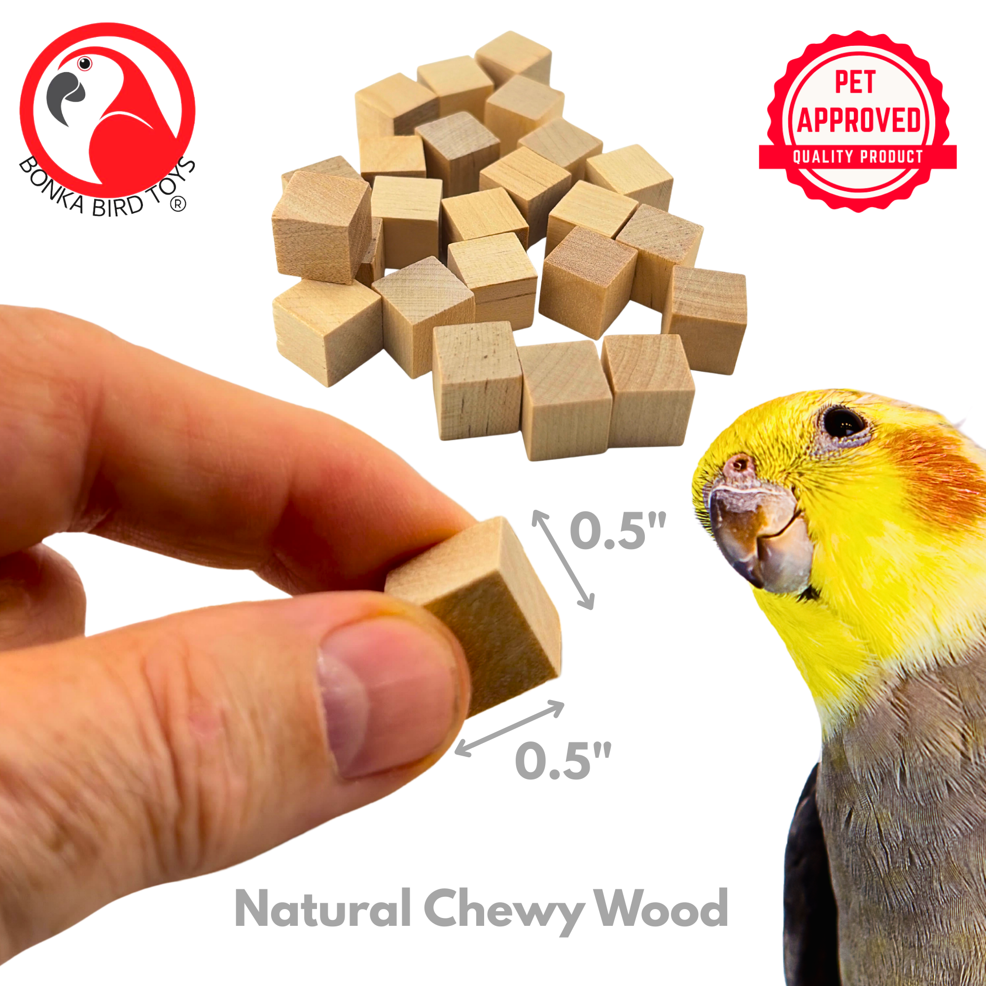 1226 Pk24 Natural Mini Wood Chewy Square Blocks - Bonka Bird Toys