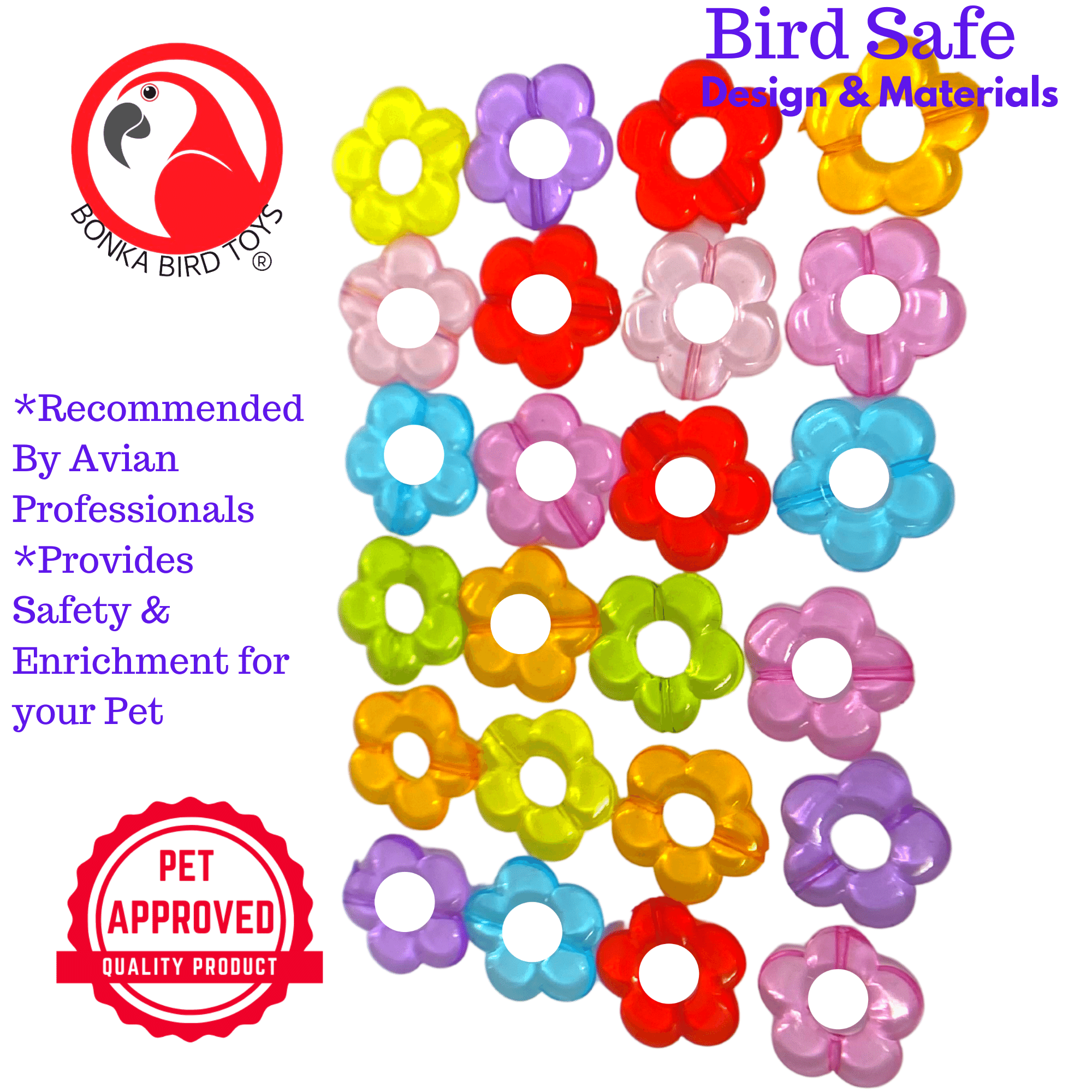 Pk24 Tiny Plastic Flower Beads - Bonka Bird Toys